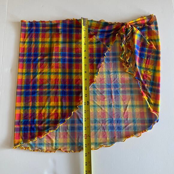 We Wore What Womens Rainbow Plaid Multi Mini Sarong Swim Cover-Up Medium NWT - Picture 4 of 6